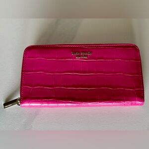 kate spade Hot Pink Croc-Embossed Zip Wallet
